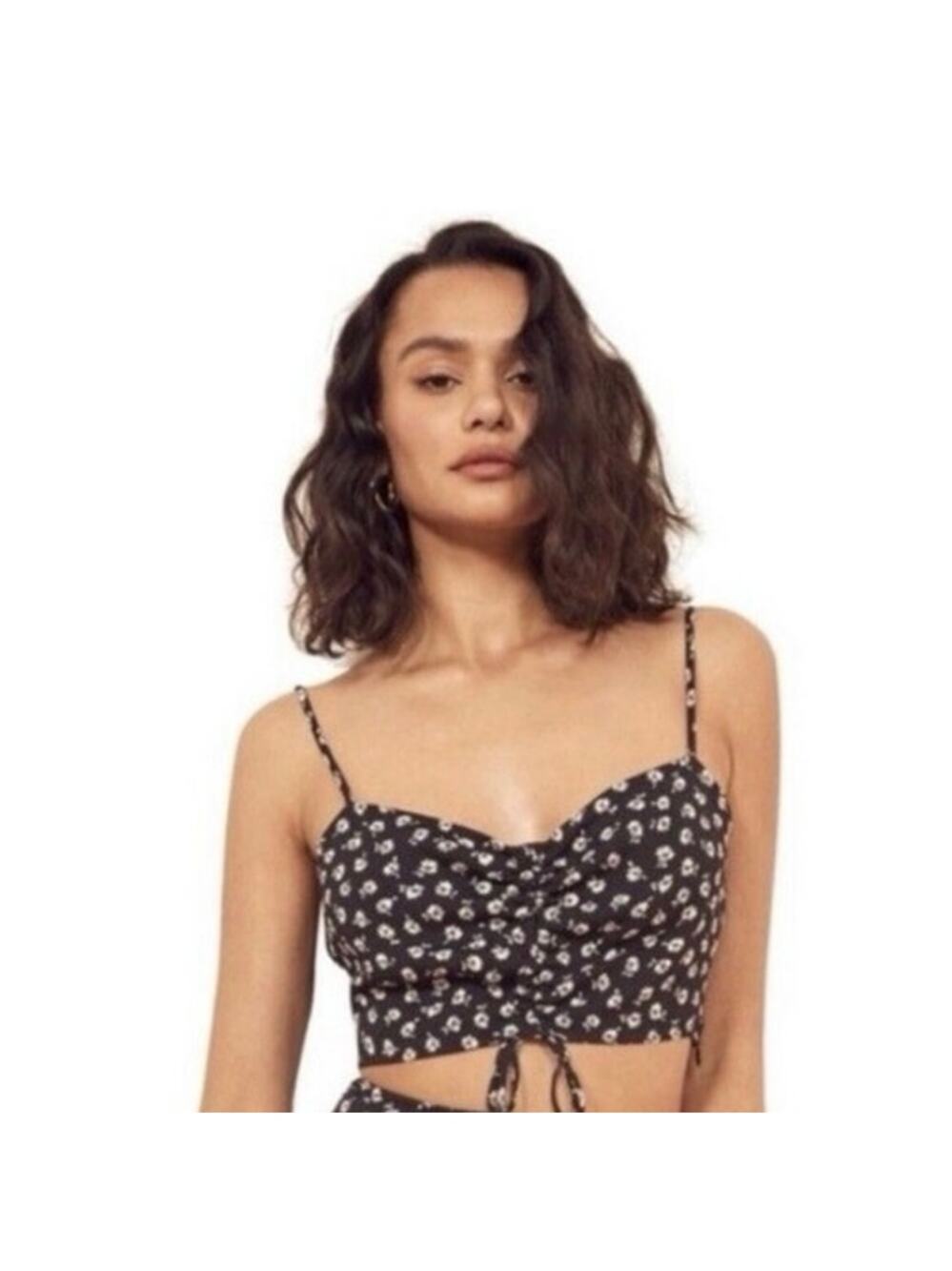 Reformation Ali Black Floral Print Sleeveless Crop Top Size 4